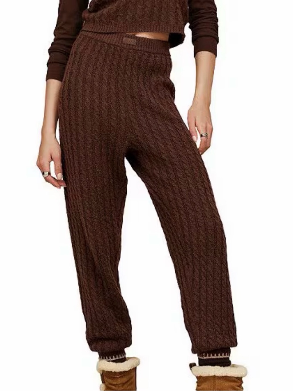 Lorelai Cable Knit Whipstitch Coordinating Lounge Pants sz Medium